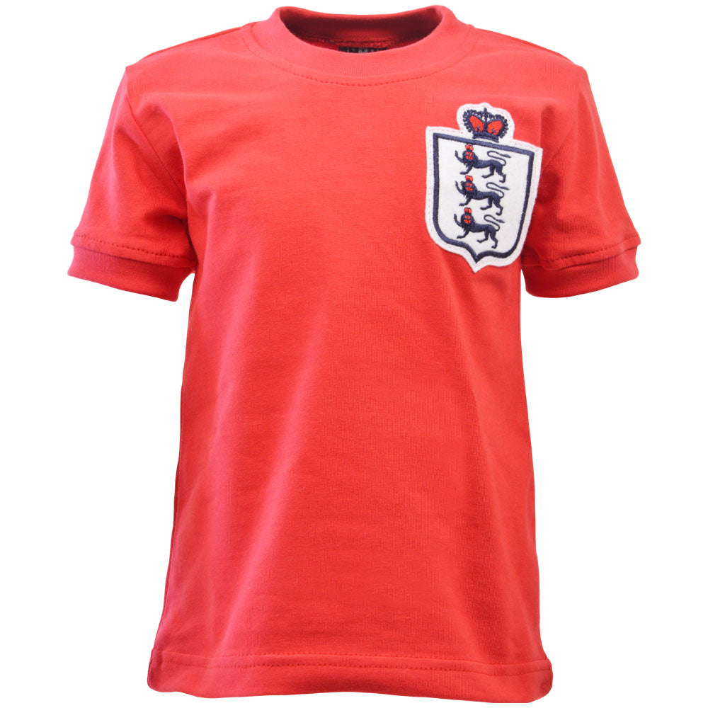England Red Short Sleeve Retro Kids Football Shirt_0