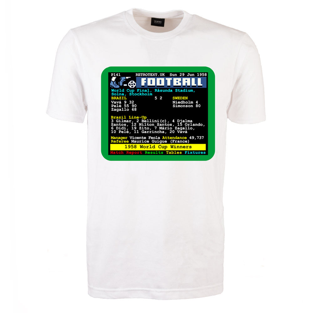 1958 World Cup Brazil v Sweden Retrotext T-Shirt - White_0