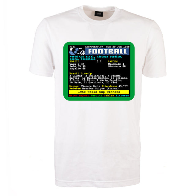 1958 World Cup Brazil v Sweden Retrotext T-Shirt - White_0