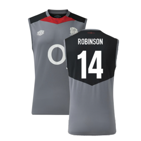 2024-2025 England Rugby Sleeveless Jersey O2 (Grey) (Robinson 14)_2