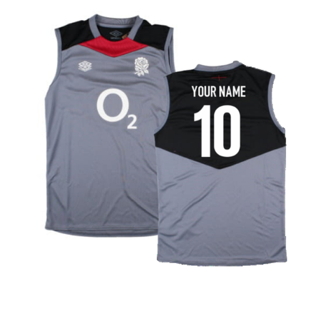 2024-2025 England Rugby Sleeveless Jersey O2 (Grey) - Kids (Your Name)_2