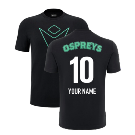2024-2025 Ospreys Rugby Cotton T-Shirt (Black) (Your Name)_2