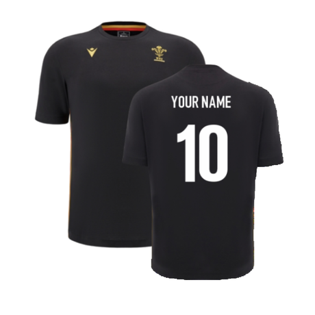2024-2025 Wales Rugby Travel Cotton T-Shirt (Black) (Your Name)_2