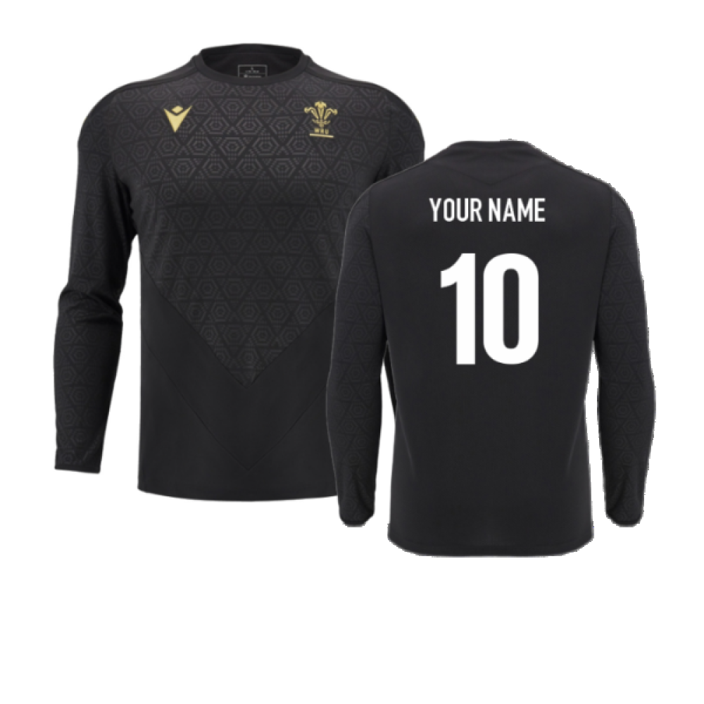 2024-2025 Wales Rugby LS Poly Training Shirt (Black) (Your Name)_2