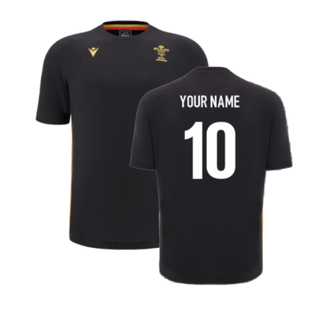 2024-2025 Wales Rugby Travel Cotton T-Shirt (Black) - Kids (Your Name)_2