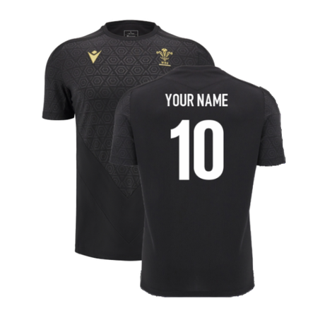 2024-2025 Wales WRU Rugby LS Training Shirt (Black) - Kids (Your Name)_2