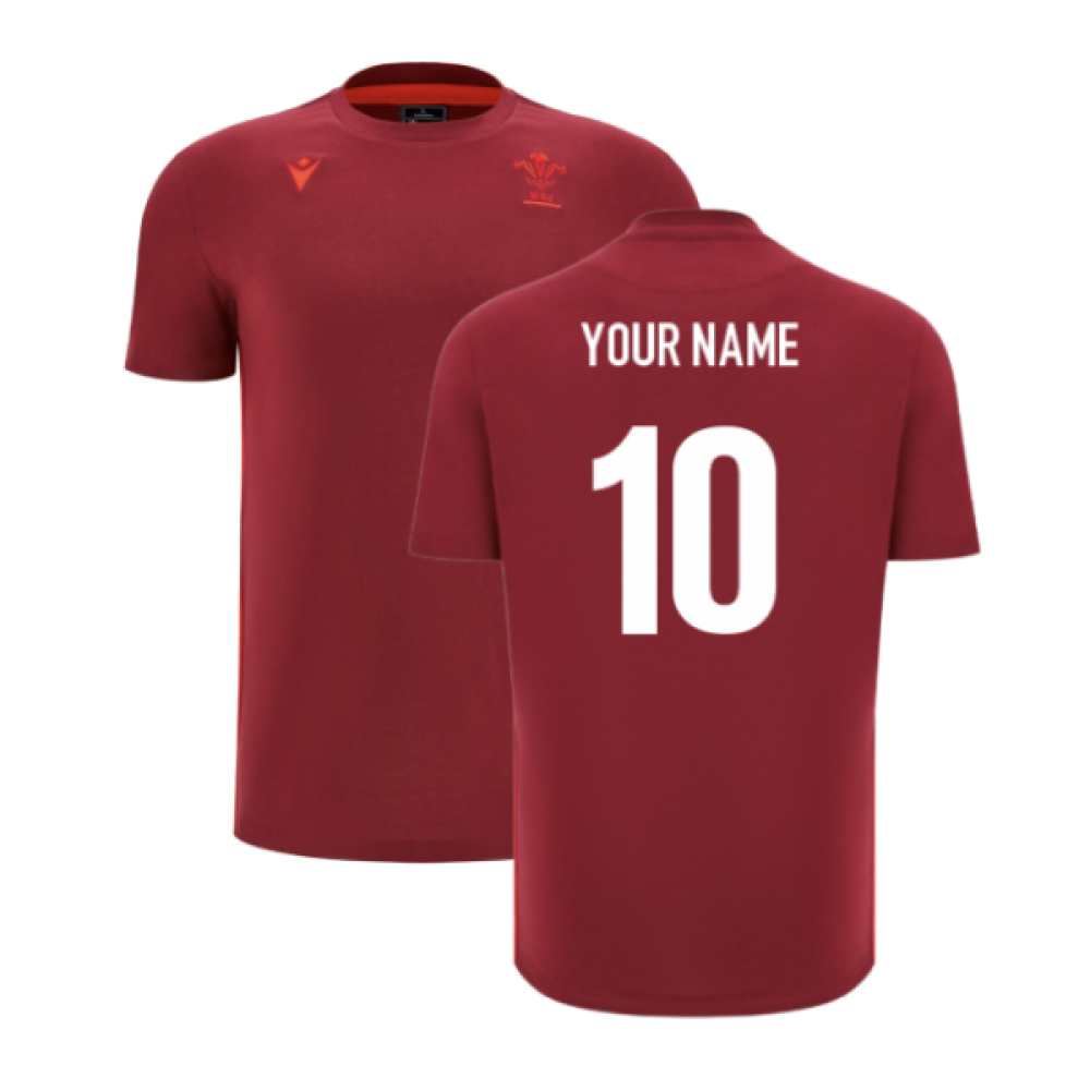 2025-2026 Wales WRU Rugby Travel Cotton Tee (Deep Red) (Your Name)_2