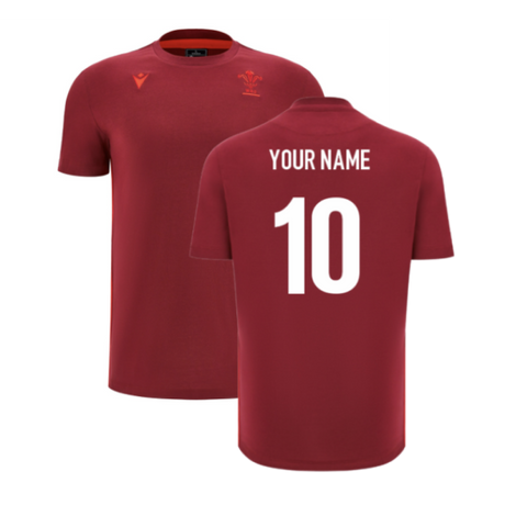 2025-2026 Wales WRU Rugby Travel Cotton Tee (Deep Red) (Your Name)_2