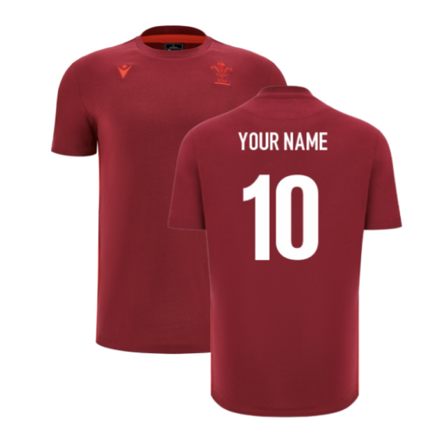 2025-2026 Wales WRU Rugby Travel Cotton Tee (Deep Red) (Your Name)_2