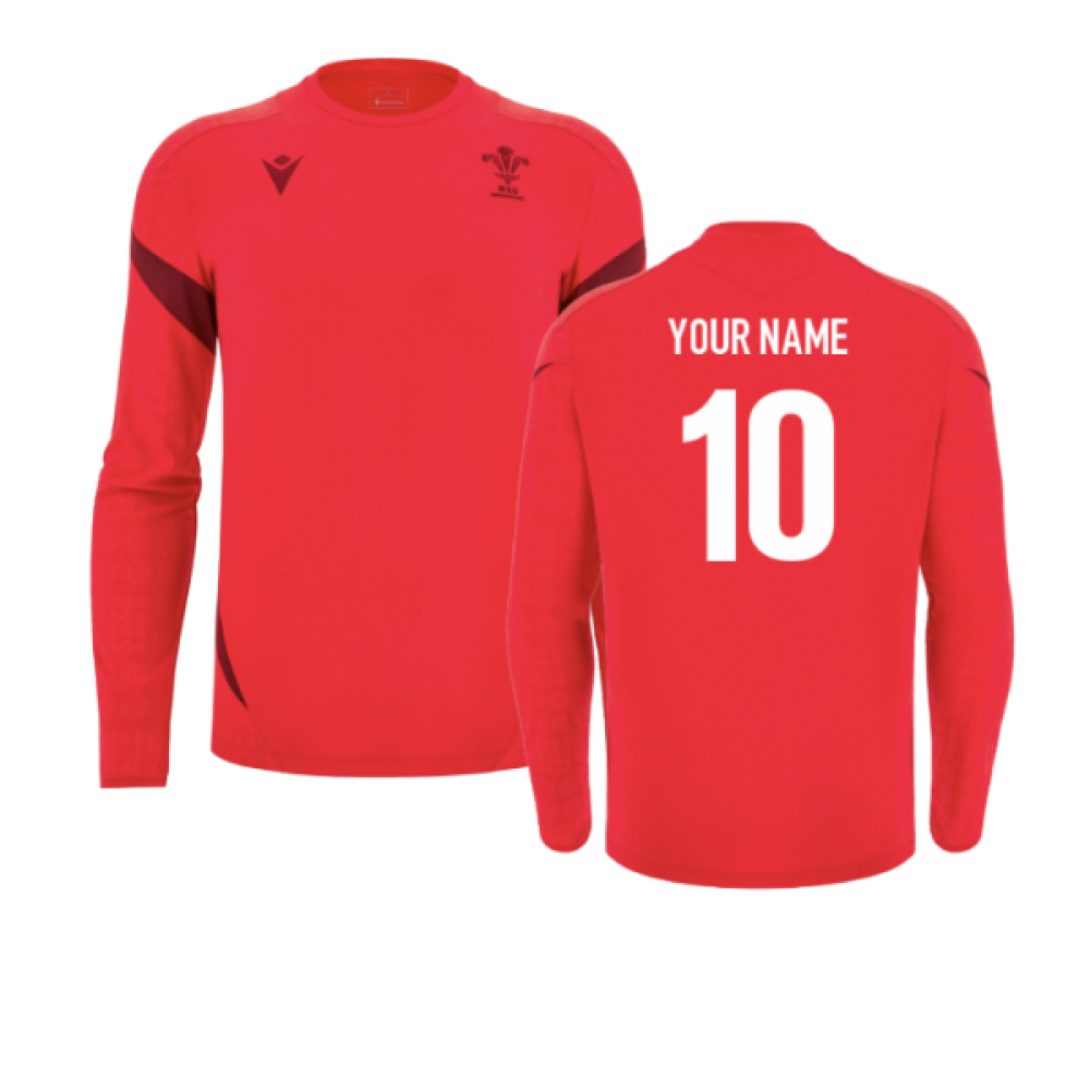 2025-2026 Wales WRU Rugby LS Player Training Shirt (Red) (Your Name)_2