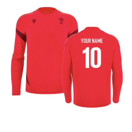 2025-2026 Wales WRU Rugby LS Player Training Shirt (Red) (Your Name)_2