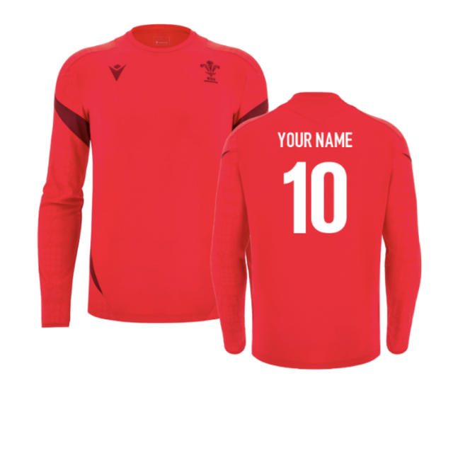 2025-2026 Wales WRU Rugby LS Player Training Shirt (Red) (Your Name)_2