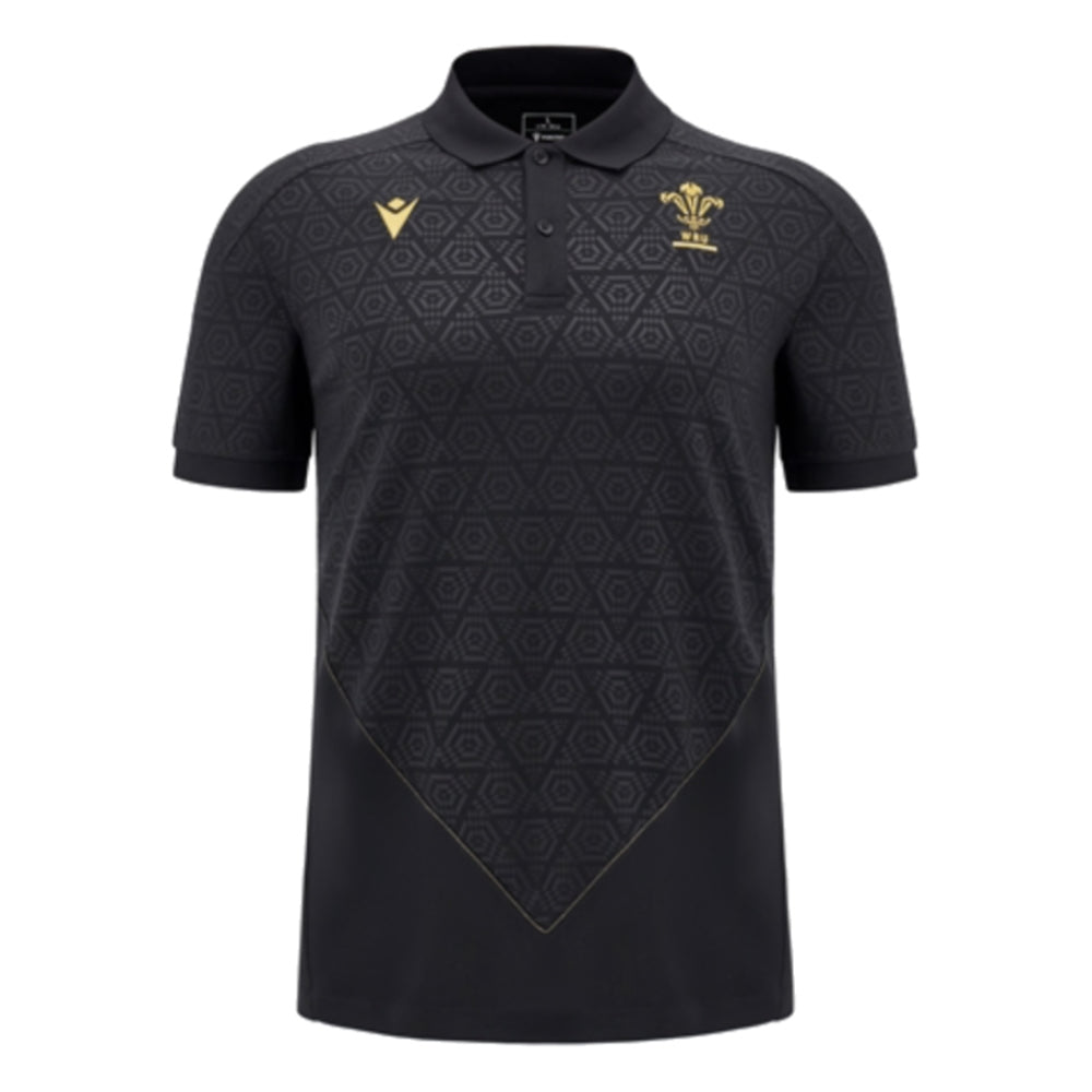 2024-2025 Wales Rugby WRU Travel Poly Polo Shirt (Black)_2