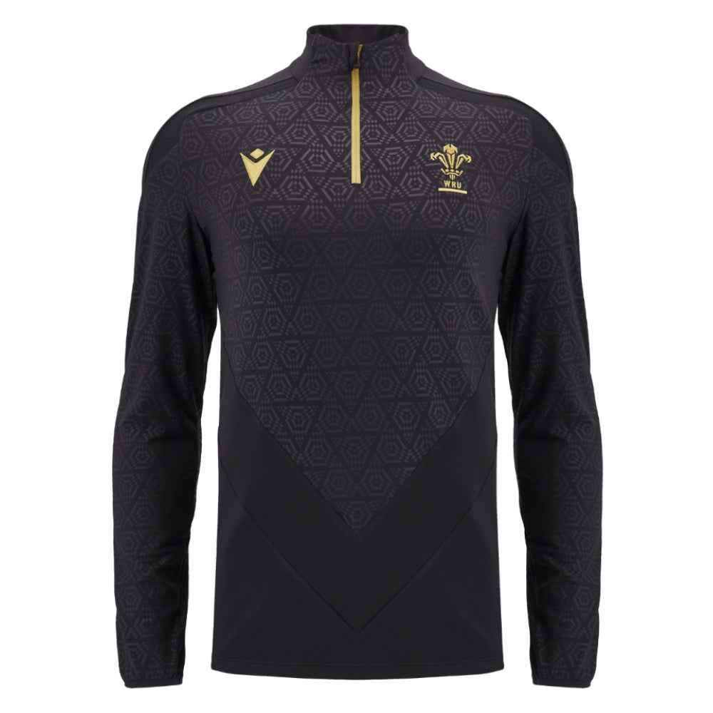 2024-2025 Wales WRU Rugby 1/4 Zip Training Top (Black) - Kids_3