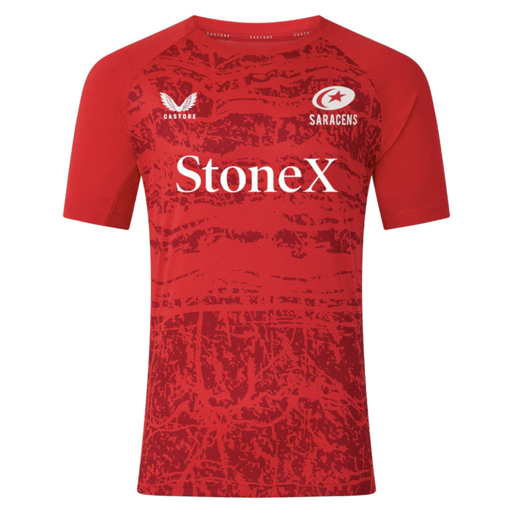 2025-2026 Saracens Pre Match Short Sleeve Tee (Red) (Your Name)_2