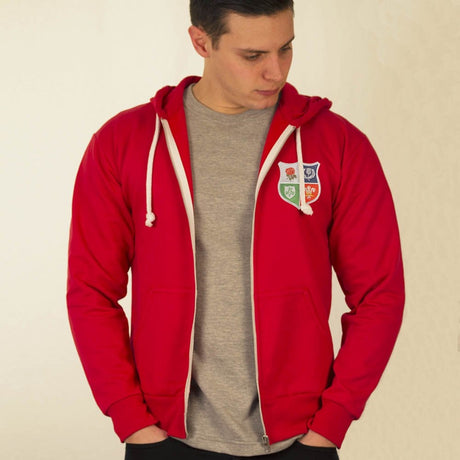 British & Irish Lions 1970s Vintage Rugby Zipped Hoodie Red_2